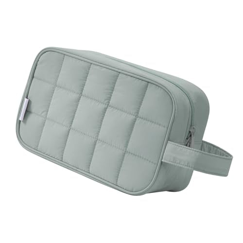 Narwey Quilted Makeup Bag Puffy Make up Bag Cosmetic Bag Organizer, Puffer Travel Toiletry Bag for Traveling Women Girl, Travel Bag for Toiletries, Skincare Medicine Bags (Sage Green) - color: Y-Sage Green
