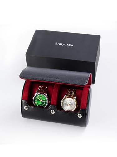 Watch Travel Case for Men, PU Leather Watch Roll for 2 Watches, Watch Organizer for Birthday or Christmas, Black/Red - color: Black/Red