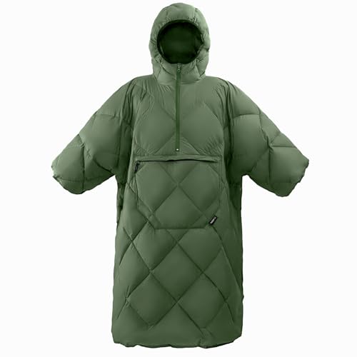 ATEPA Wearable Sleeping Bag Blanket Poncho, Recycled Water-Resistant Camping Poncho, Stadium Blanket for Outdoor Sports - color: Green