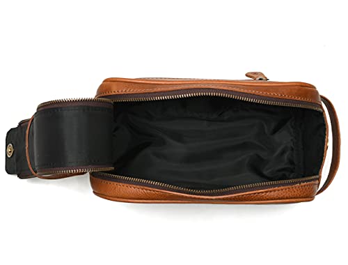 Leather Toiletry Bag for Men | Grooming Travel Kit | With Waterproof Lining | By Aaron Leather Goods - color: Tawny