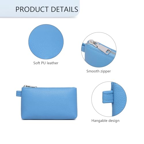 30 Color PU Faux Leather Travel Toiletry Bag for Women, Mini Cosmetic Pouch Organizer with 2 Dividers, Easy Clean Makeup Bag for Purse, Gift Idea (PU Faux Leather/Gentian Blue) - color: PU/Gentian Blue