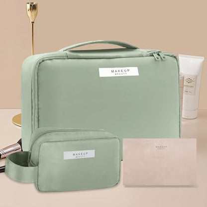 Queboom Travel Makeup Bag Cosmetic Bag Makeup Bag Toiletry bag for women and men (Green-3pcs) - color: Green-3pcs