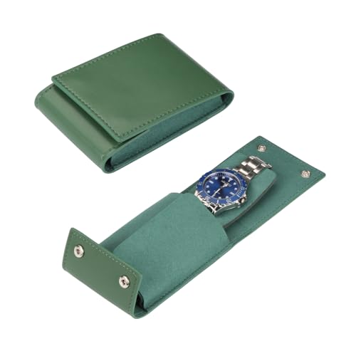 Watch Travel Pouch Portable Organizer - Luxury Watch Case Travel Recycled Leather Storage and Display for Men and Women (Single,Green) - color: WP-Green