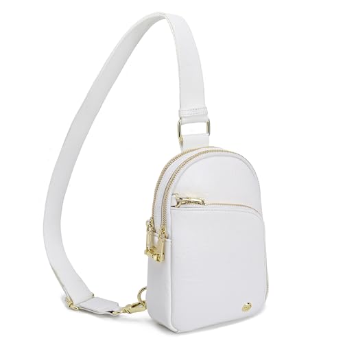 INICAT RFID Blocking Sling Bag, Anti Theft Crossbody Bag for Women Compact Travel Purses Leather - color: White Anti Theft