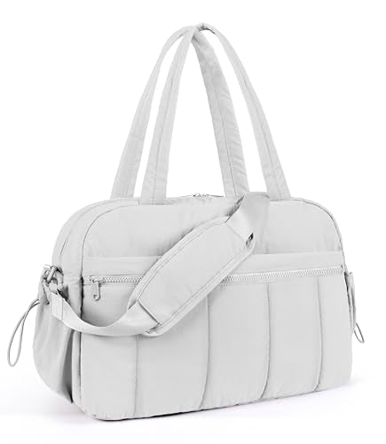 Lightweight Travel Duffle Bag for Women, Quilted Puffy Weekender with Wet Pocket for Gym, Overnight, Personal Item Carry On, Light Grey - color: Light Grey