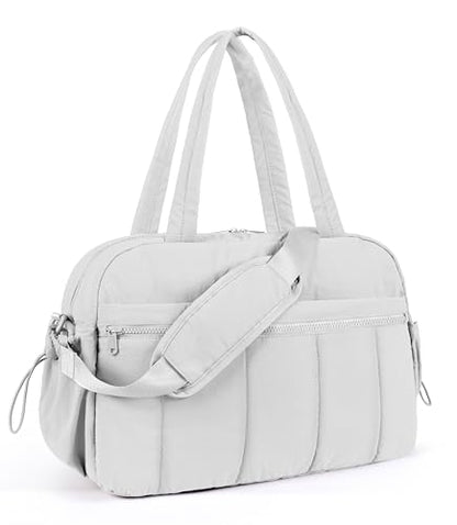 Lightweight Travel Duffle Bag for Women, Quilted Puffy Weekender with Wet Pocket for Gym, Overnight, Personal Item Carry On, Light Grey - color: Light Grey