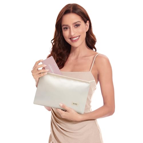 WLLWOO WLLWOO 2pcs Travel Make Up Bags-Cosmetic Bag Nylon Waterproof Large Wide Zipper Coin Purse Travel Toiletry Small Makeup Pouch For Women - color: Off White-Nylon