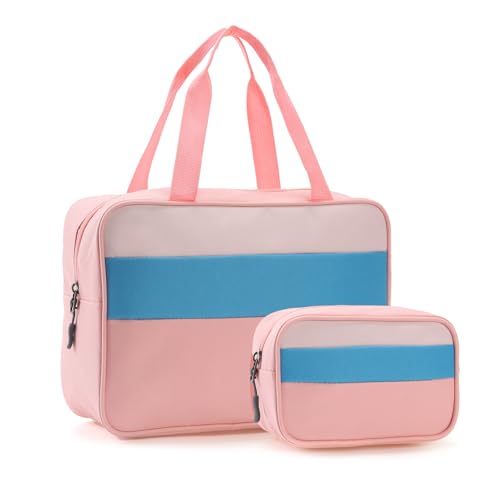 Rueesh 2Pcs Toiletry Bag for Women,Makeup Cosmetic Organizer Bag,Travel Toiletry Pouch,Large Make Up Purse for Daily Accessory,Pink - color: Pink
