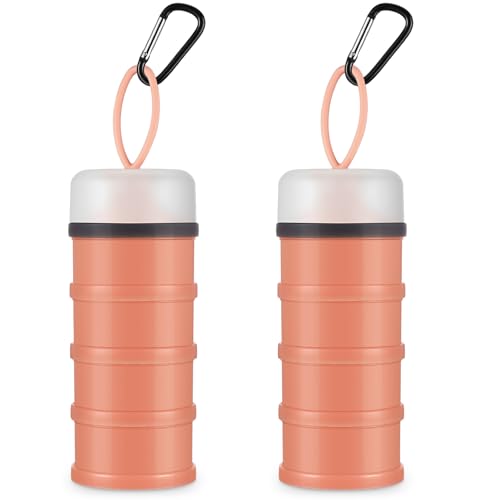 Baderke 2 Pcs Protein Powder Container with Funnels Stand, 4 Stackable Leakproof Protein Powder Dispenser, Portable Keychain Powder Container for Workout, Fitness, Travel - color: Pink