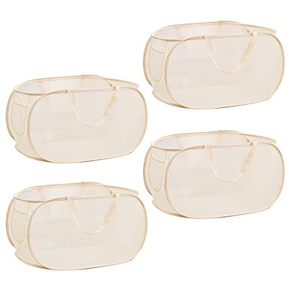 4Pcs Beige Canvas Laundry Hamper, Foldable Pop-up Mesh Basket, Large Capacity, Opening Design, Side Storage Bag, Versatile Use-Home, Camping, Dorm, Hotel, Travel - color: Beige