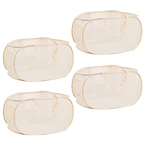 4Pcs Beige Canvas Laundry Hamper, Foldable Pop-up Mesh Basket, Large Capacity, Opening Design, Side Storage Bag, Versatile Use-Home, Camping, Dorm, Hotel, Travel - color: Beige