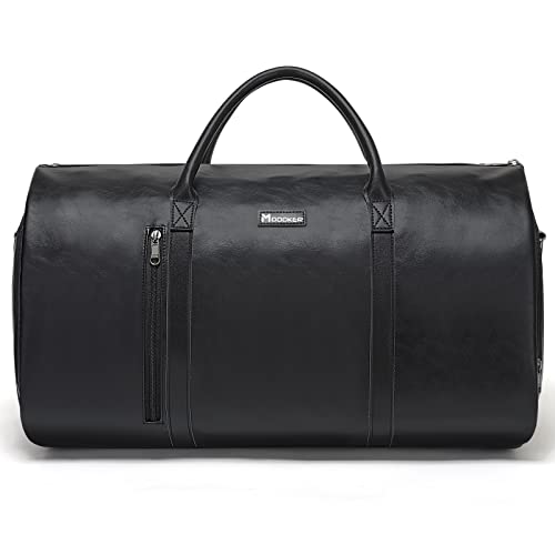 Modoker Convertible Leather Garment Bag, Carry on Garment Bags for Travel, Garment Duffel Bag, Gifts for Men Women Business Waterproof Suitcase Suit Travel Bags, Black - color: C-Black