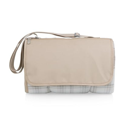 Picnic TIME Outdoor Picnic Blanket Tote, 59"x51" Foldable Beach & Camping Blanket with Soft Fleece, Water-Resistant Bottom, Adjustable Strap & Zippered Pocket (Neutral Plaid) - color: Neutral Plaid