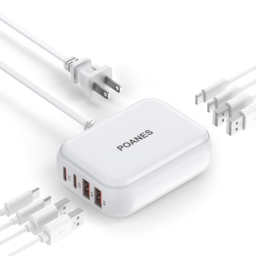 8-Port USB Charger, Multi-Port Travel USB C Charger, Mini Charging Station with USB C and A Ports, Charging Station Block for Traveling, Camping Compatible with Phone, Earbud (Grayish White) - color: Grayish White