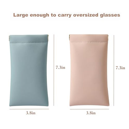 Squeeze Top Sunglass Case, New Organosilicon Soft PU Leather Eyeglass Glass Case Travel Large Sunglasses Pouch - color: Pink+blue