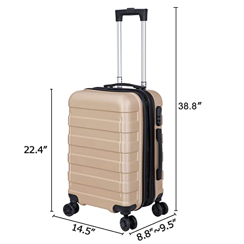 SUPER DEAL 21 Inch Expandable Suitcase Hardside Carry On Travel Luggage with Spinner Wheels Height Adjustable Handle, Champagne - color: Champagne