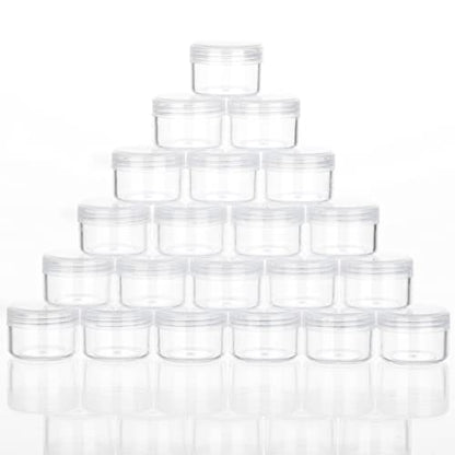 5 Gram Sample Containers with Lids, Mini Makeup Containers, Empty Plastic Travel Cosmetic Containers with Labels(25 Count, Clear Lid) - color: Clear