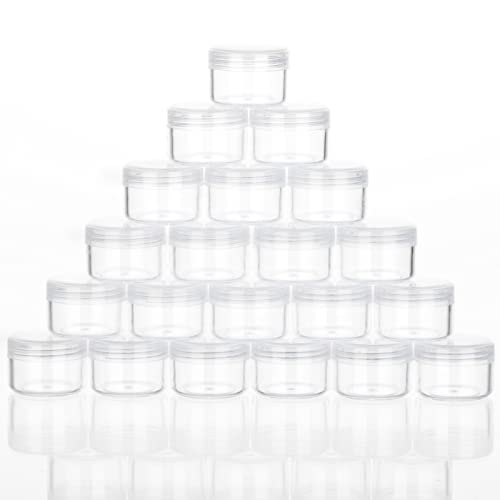 5 Gram Sample Containers with Lids, Mini Makeup Containers, Empty Plastic Travel Cosmetic Containers with Labels(25 Count, Clear Lid) - color: Clear