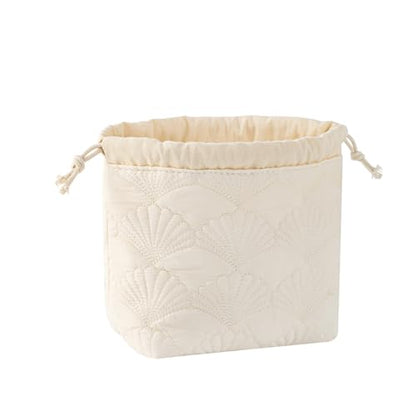 uekeboag White Shells Drawstring Quilted Cotton Makeup Pouch,Coquette Quilted Toiletry Bag for Women and Girls, Floral Coquette Organizer Bag, Aesthetic Travel Cosmetic Bags(White Shells Drawstring) - color: White Shells Drawstring