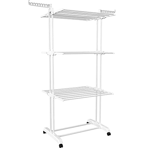HOMIDEC Clothes Drying Rack, Large 4-Tier Foldable Drying Rack Clothing(67.7H x 19.7W x 30L Inches), Movable with 4 Castors. Multifunctional Stainless Steel Laundry Drying Rack, White - color: White