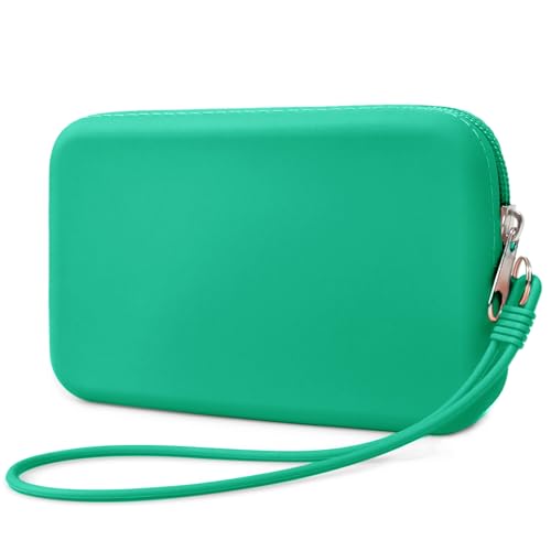 Silicone Small Makeup Bag Pouch for Purse, Travel Toiletry Bag Cute Portable Cosmetic Bag Waterproof Makeup Storage Bag Mini Zipper Clutch Makeup Organizer for Makeup, Beauty Tools (Small Green) - color: Small Green