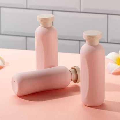 Empty Shampoo Bottles 6.7oz - Large Size Refillable Plastic Liquids Toiletry Containers - Empty Leak Proof Lotion Toiletries Dispenser - Pink Flip Cap Top Body Wash and Cosmetic Set 4 Pack - color: Pink