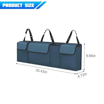 Car Trunk Organizer with Lid, Large Waterproof Vehicle Backseat Hanging Storage Bag with 4 Pockets & Adjustable Straps, Collapsible Automotive Interior Cargo Bag, Universal Fit (Blue) - color: Blue