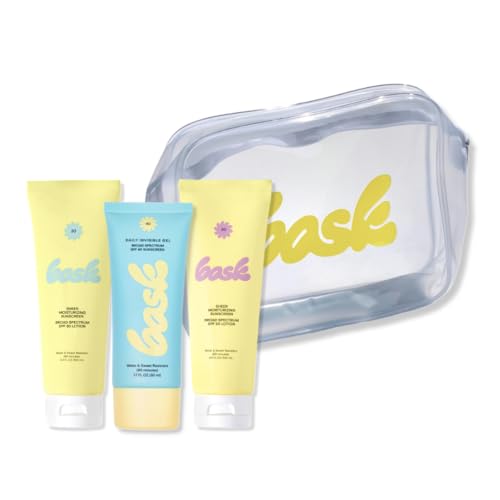 Bask Sunscreen Carry-on Kit: Travel Size Bundle with Beach and Travel Pouch | SPF 30 & 50 Sheer Moisturizing Sunscreen Lotion, Daily Invisible Gel SPF 40 Face Sunscreen, & Convenient Travel Pouch - color: Travel Kit, size: 2.13 Ounce (Pack of 4)
