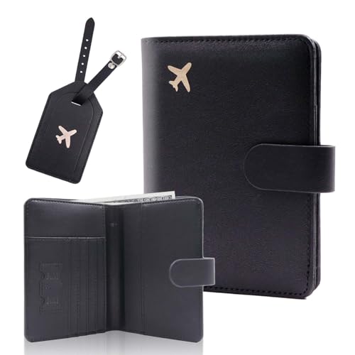 Melsbrinna Rfid Passport Holder for Travel women/Men Set Travel Suitcase Tag, Cute Passport Wallet Rfid Blocking Card Slots, Rfid Passport Cover/CaseTravel Wallet (new black) - color: new black