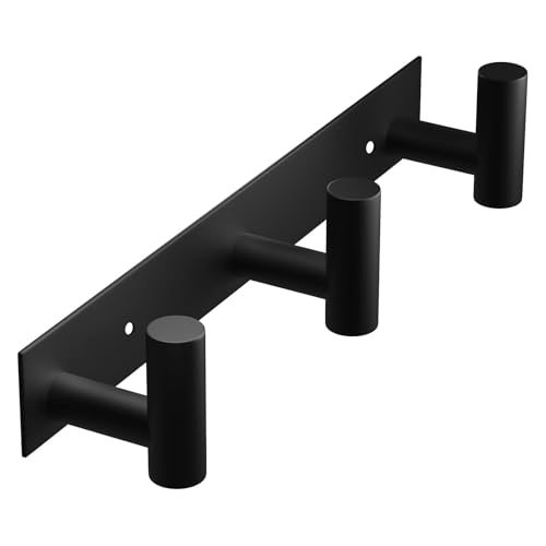 VAEHOLD Black Hat and Coat Wall Mount Rack - 3 Hooks for Robes, Bags, Keys, and Towels - Bathroom Towel Hanger Organizer (1 Pack) - color: Black, size: “T“ Shape 3 Hooks 1 Pack
