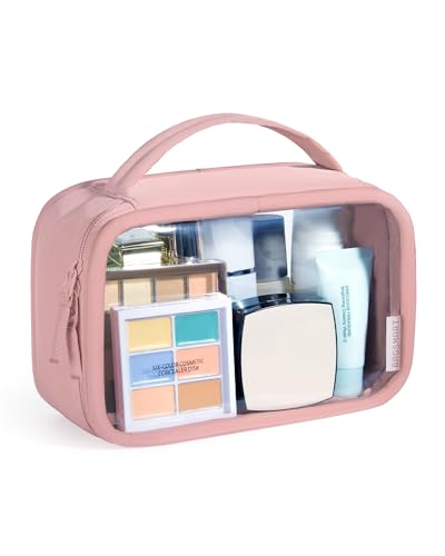 BAGSMART Clear Makeup Bag - TSA Approved Toiletry Bag with Handle Large Opening, Water-Resistant Durable PVC Clear Toiletry Bags for Traveling Travel Essentials (Pink) - color: Blush Pink, size: Medium