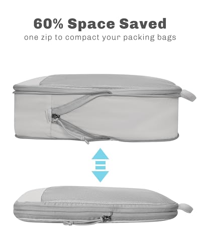 Hynes Eagle 6 Set/ 4 Set/ 2 Set Compression Packing Cubes Travel Essentials Lightweight Nylon Luggage Suitcase Organizer Bag Light Grey 6PCS - color: Light Grey-6 PCS