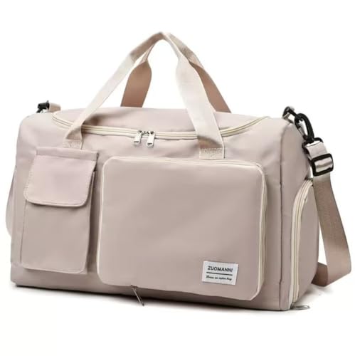 New men's and women's splash proof sports hand travel fitness shopping weekend camping overnight bags. (beige) - color: beige