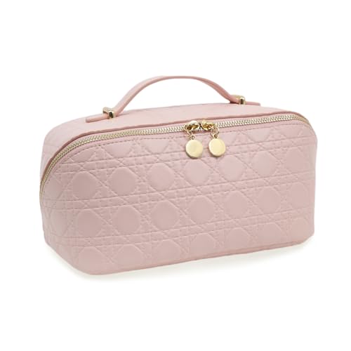Travel Makeup Bag – Large Cosmetic Organizer with Waterproof PU Leather, Smooth Double Zipper & Tear-Resistant Lining, Toiletry Pouch for Women (Pink) - color: 04-Pink