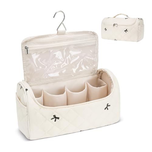 Quilted Hair Tools Travel Bag, Cute Portable Organizer Case with Hanging Hook, Compatible with Dyson Airwrap Styler,Hair Curler Accessories - color: Black Bow