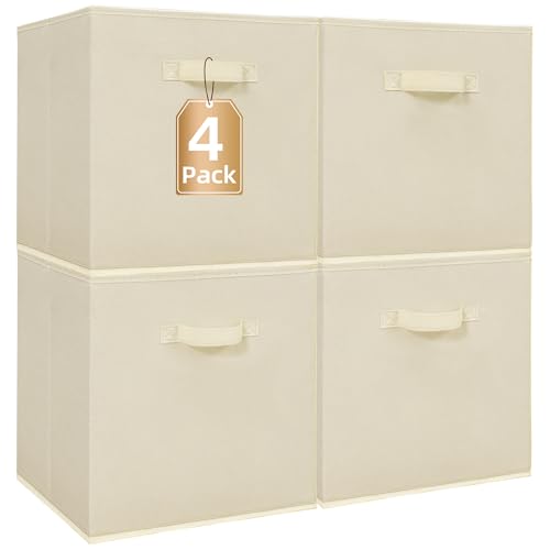 STORAGE MANIAC Storage Cubes, 13 Inch Collapsible Storage Bins with Handles, 4 Pack Fabric Foldable Bins for Organization, Durable Storage Bins for Closet, Shelves, Offices, 4-Pack Beige - color: Beige-4 Pack, size: 13 INCH