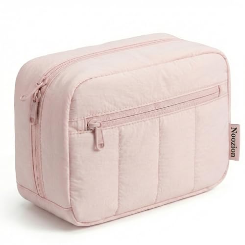 Noozion Makeup Bag Travel Toiletry Bag, Puffy Padded Cosmetic Bag for Women, Makeup Organizer Case, Wide-open Pouch Purse, Travel Essentials - color: Blue