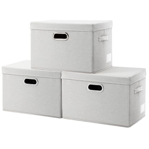 PRANDOM Collapsible Storage Bin with Lid [3-Pack] Fabric Foldable Storage Box Organizer Container Basket Cube with Cover for Home Bedroom Closet Office Beige(15.3x10x9.7) - color: Beige, size: M(3-Pack)