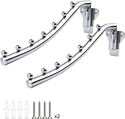 2 PCS Wall Mount Laundry Hanger Dryer Rack, Wall Mounted Folding Clothes Rack, Stainless Steel Drying Rack with Swing Arm Holder Clothes Hanging Rail Rod Garment Hooks Space Saver Closet Organizer - size: 7 HOOKS x 2