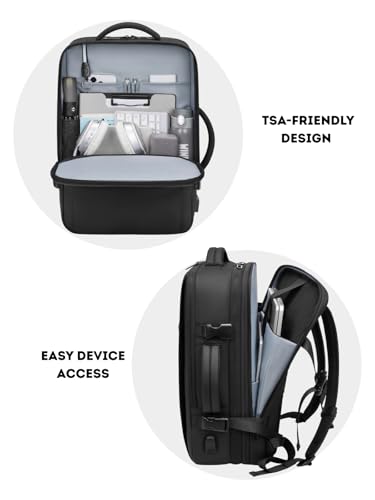 Vacuum Seal Travel Backpack 60L Expandable Air Compression System, Water Resistant Airline Approved Carry-On Suitcase Luggage, Black - Vacuum Pump Included