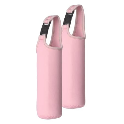 uxcell 2pcs Neoprene Carrier Water Bottle Sleeve, 15.5-20oz Insulated Water Glass Bottle Carrier Bag Collapsible Drink Bottle Sleeve Cover Holder with Handle, Pink - color: Pink