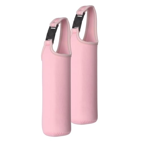 uxcell 2pcs Neoprene Carrier Water Bottle Sleeve, 15.5-20oz Insulated Water Glass Bottle Carrier Bag Collapsible Drink Bottle Sleeve Cover Holder with Handle, Pink - color: Pink