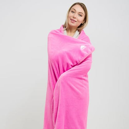 BlueHills Premium Soft Travel Blanket Pillow Airplane Blanket Packed in Soft Bag Pillowcase with Hand Luggage Belt and Backpack Clip, Compact Pack Large 2 in 1 Combo for Any Travel (Pink T004) - color: Pink-1pk-t004
