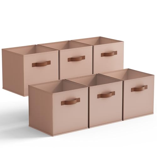 GRANNY SAYS Cube Storage Bins, 11 Inch Cube Storage Organizer, Fabric Storage Bins with PU Handle, Clothing Storage Baskets for Shelves, Closet, Dusty Pink, 6-Pack - color: Dusty Pink, size: 11 Inch-6 Pack