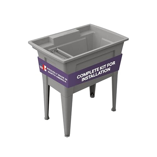 32” Utility Sinks for Laundry Room, Garage, Garden, Basement – Noah William Home Indoor and Outdoor Polypropylene Basement Wash Tub - No Faucet Included (Grey) - color: Gray, size: 32" - 25.6 gal