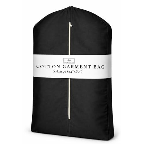 Premium 100% Cotton Garment Bags – 60" Black Canvas Suit Cover with YKK Zipper – Breathable, Dust-Proof Storage for Suits, Coats, Dresses, Jackets & Travel/Closet Use - color: Black, size: X-Large (24"x60")