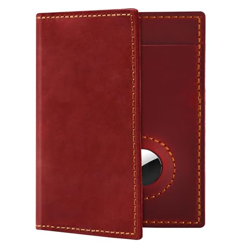 Passport Holder for Travel, Genuine Leather Passport Wallet Cover Case with Airtag Slot, RFID Blocking, for Women Men, Travel Essentials Gift, Red - color: red