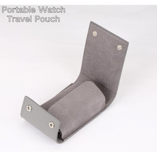 Watch Travel Pouch Portable Organizer - Luxury Watch Case Travel Recycled Leather Storage and Display for Men and Women (Single,Grey) - color: WP-Grey