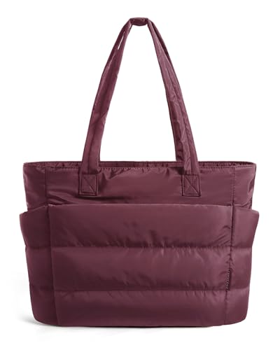 BAGSMART Tote Bag for Women, Lightweight Puffy Tote Bag with Compartments Shoulder Bag Handbag for Travel, Work, Gym | Lightweight - color: Cherry Red, size: Standard