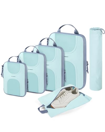 BAGSMART Compression Packing Cubes, 6 Set Packing Cubes for Suitcases, Lightweight Suitcases Organizers Bag Set & Compression Travel Cubes, Travel Essentials Packing Organizers - color: 06-Sky Blue
